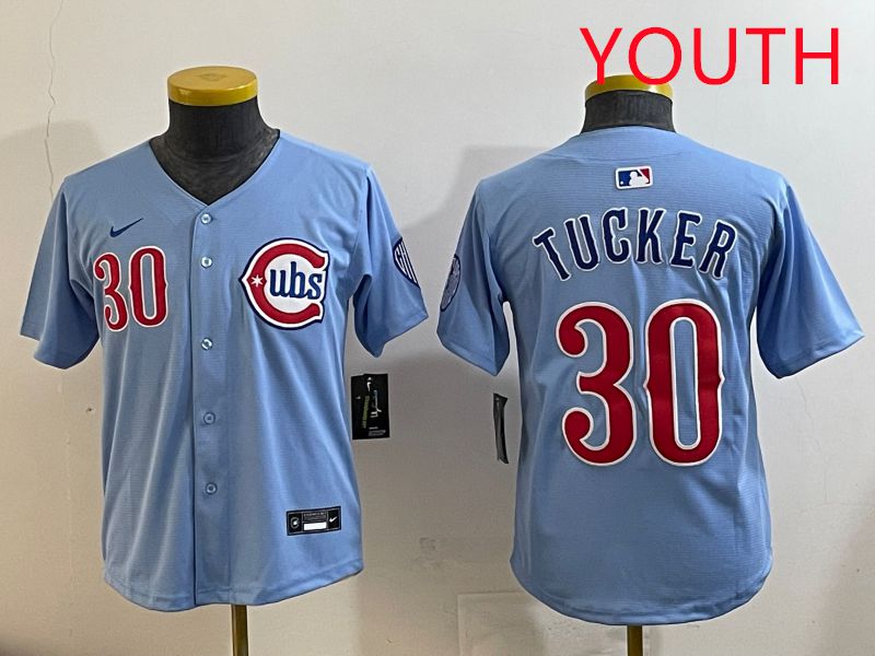 Youth Chicago Cubs #30 Tucker Light Blue Throwback 2025 Nike MLB Jersey style 3->youth mlb jersey->Youth Jersey